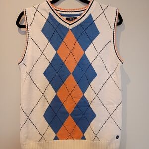 Izod V-Neck Argyle Sweater Vest - Blue and Orange